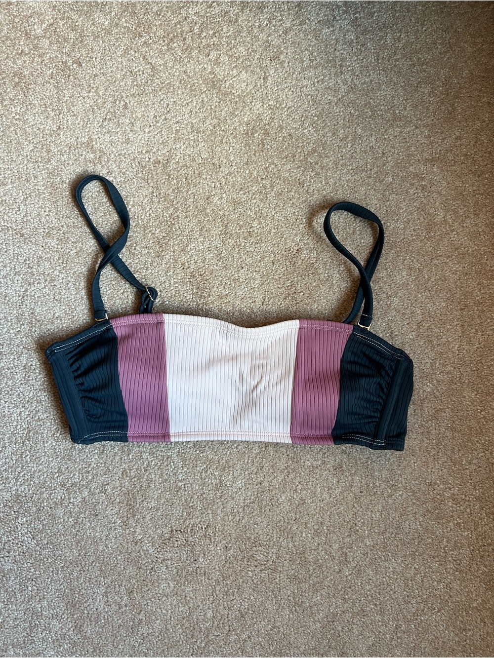 Colorblock Ribbed Bandeau Bralette - Pink, Blush & Black
